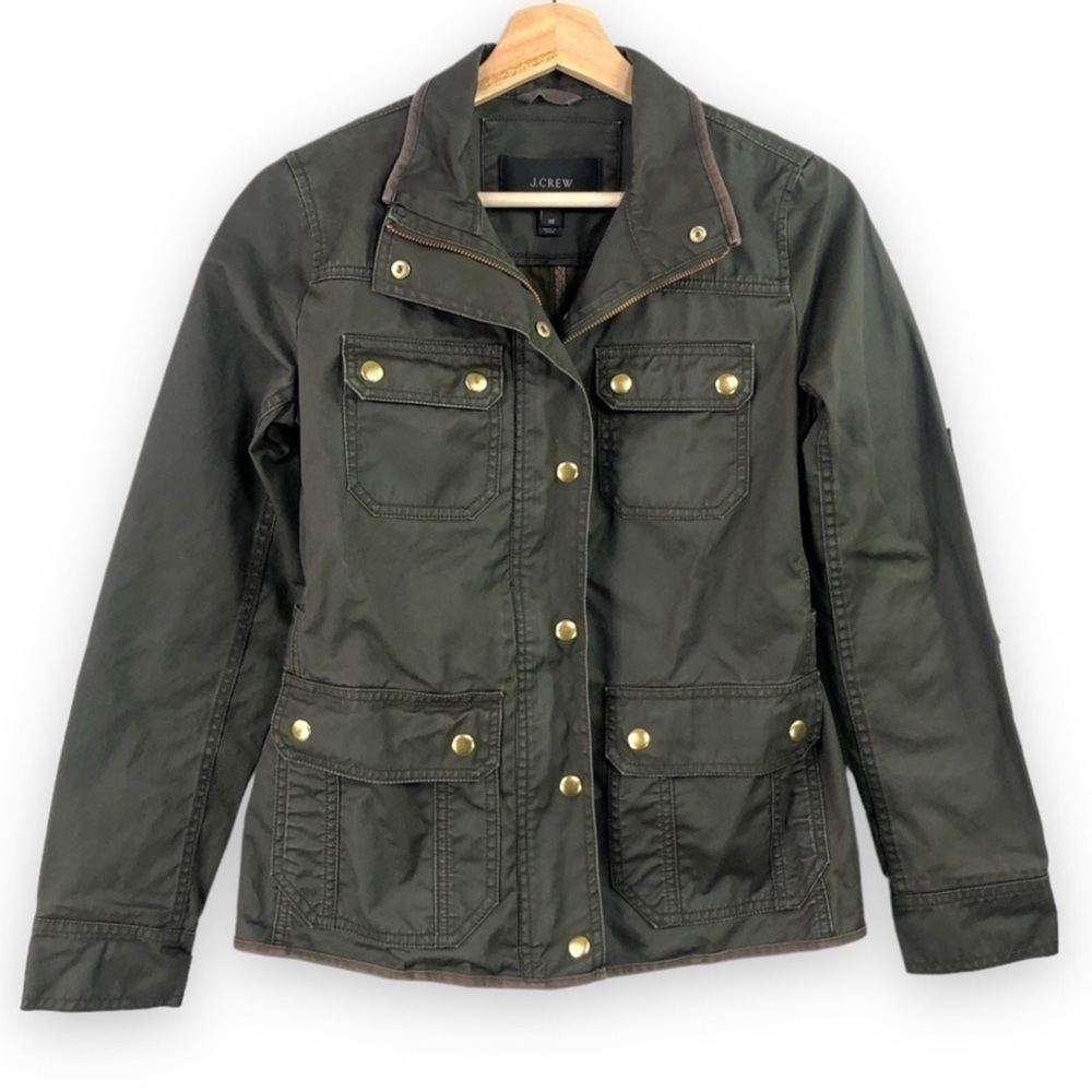 J. Crew - Waxed Cotton Downtown Field‎ Green Military SNAP & ZIP Jacket Size XS